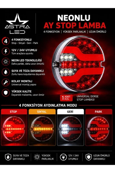 ASTRA LED THOC ÖZELLİKLİ NEONLU NEONLU AY STOP HAMBURGER LED LAMBA 12/24 VOLT ürün görseli 1
