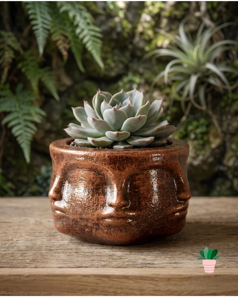 Tedisanat Otantik Terracotta Yüz Figürlü Dekoratif Saksı ürün görseli 1