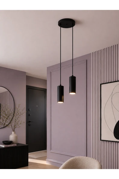 avizade NORD Siyah Metal 2'li Silindir Spot Sarkıt Avize LED GU10 Duy Uyumlu Sarkıt Boyu Ayarlanabilir Modern Minimalist Dekoratif Tavan Aydınlatma Koridor Antre Mutfak Adası Salon Avizesi ürün görseli 1