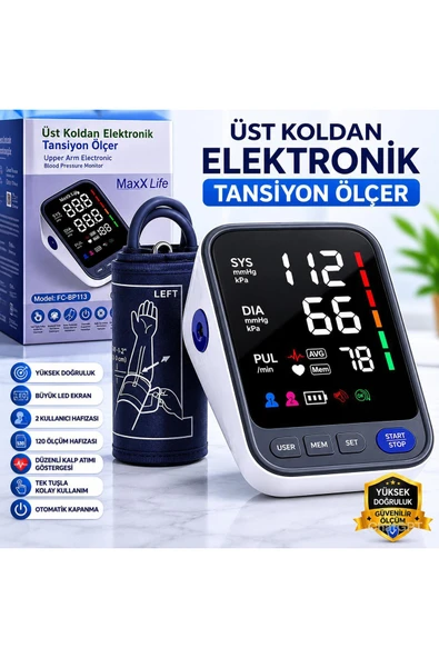 MAXX LİFE Üst Koldan Dijital Tansiyon Aleti Büyük Ekran Hafızalı FC-BP113 ürün görseli 1
