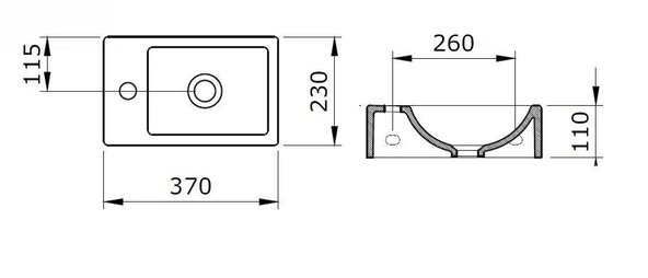 Bocchi Milano 37 cm Dar Sağ Lavabo 1419-005-0126 Parlak Siyah ürün görseli 1
