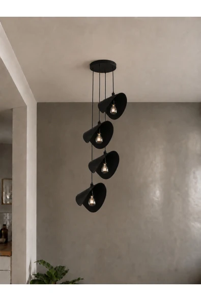avizade TWİST 4'lü Siyah Sarkıt Modern Avize – Ayarlanabilir Modern Metal Dekoratif Galeri Boşluğu ve Yüksek Tavan Avizesi ürün görseli 1
