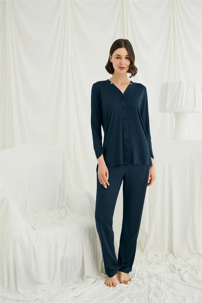 Arias Closet Uzun Kollu Boydan Düğmeli V Yaka Pijama Takımı ürün görseli 1
