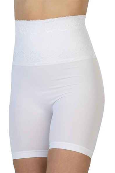 Arias Closet Beyaz Mi Emay 2091 Önü Dantelli Yüksek Bel Boxer Korse ürün görseli 1