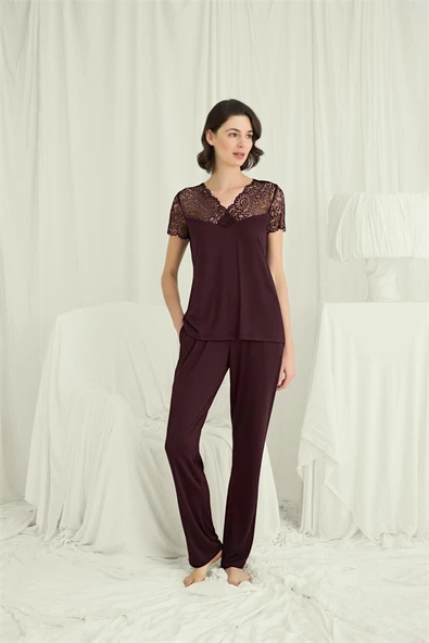 Arias Closet Kısa Kollu Dantelli V Yaka Pijama Takımı ürün görseli 1