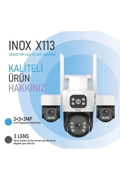 INOX X113 3+3+3 MP 3 Lensli 3.6mm WiFi PTZ Kamera ürün görseli 1