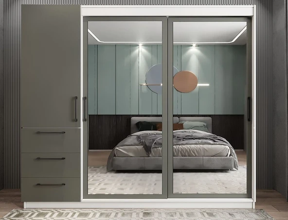 Zerkaconcept Riva Sürgü Kapaklı Dolap Gardırop Antrasit Beyaz 165cm ürün görseli 1