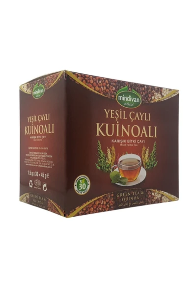 Mindivan Yeşil Çaylı Kinoa Karışık Bitki Çayı 30 Süzen Poşet Çay ürün görseli 1