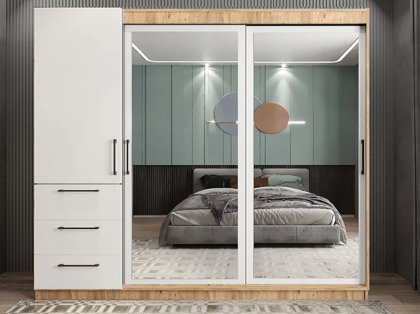 Zerkaconcept Riva Sürgü Kapaklı Dolap Gardırop Çam Beyaz 205 Cm Çam - Beyaz ürün görseli 1