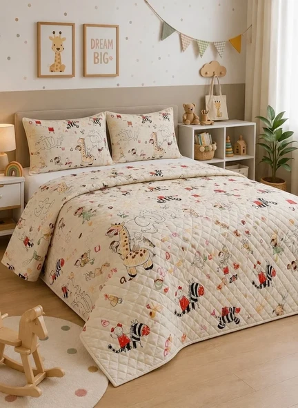 Çift Kişilik Kapitone Dolgulu Safari Desen Pike 4 Mevsim 2 Adet Yastık Kılıfı Dahil 200x230cm ürün görseli 1