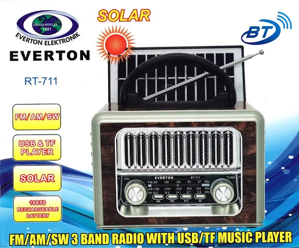 Everton Rt-711-Usb-Tf-Am-Fm-Sw-Tws-Usb Güneş Enerjili  Nostaljik Radyo ürün görseli 1