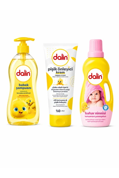 Dalin Bebek Bakım ve Çamaşır Seti - 1200 ml Yumuşatıcı + 700 ml Şampuan + 100 ml Pişik Kremi 3'lü Paket ürün görseli 1