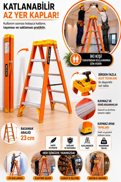 5 Basamaklı Çift Çıkışlı Fiberglass İzole Merdiven ürün görseli 1