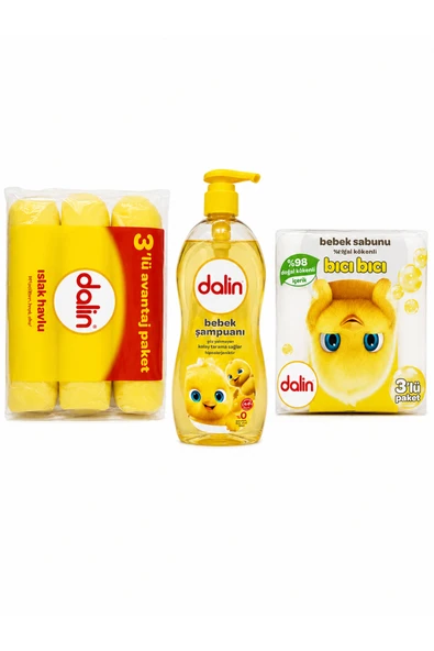 Dalin Bebek Temizlik ve Banyo Seti - 700 ml Şampuan + 3 Adet Islak Mendil + 3 Adet Bebek Sabunu Fırsat Paketi ürün görseli 1