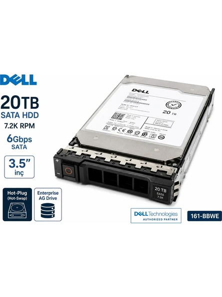 Dell 20TB Sata HDD 7.2k 6gbps 3.5 Hot-Plug Server Diski 161-BBWE ürün görseli 1
