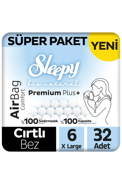 Sleepy Bio Natural Premium Plus Airbag Comfort Süper Paket Bebek Bezi 6 Numara Xlarge 32 Adet ürün görseli 1