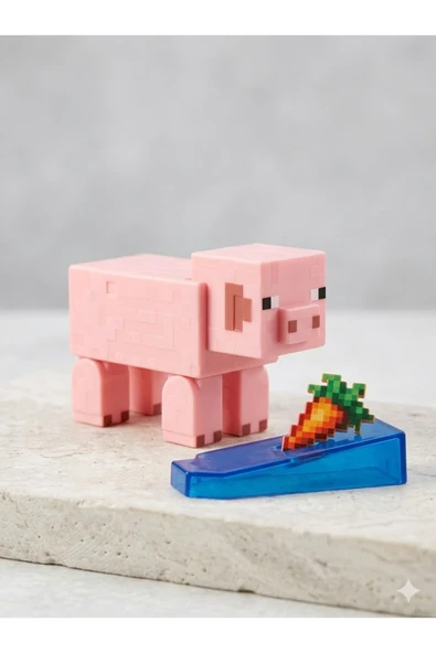 Minecraft Mojang Minecraft Pig (Domuz) 3D Figür - Hareketli Eklemli ve Pikselli Pembe Hayvan Figürü ürün görseli 1
