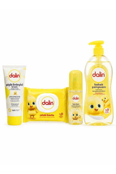 Dalin Bebek Bakım Seti - 700 ml Şampuan + 100 ml Pişik Kremi + 100 ml Bıcı Bıcı Kolonya + 56'lı Islak Mendil ürün görseli 1