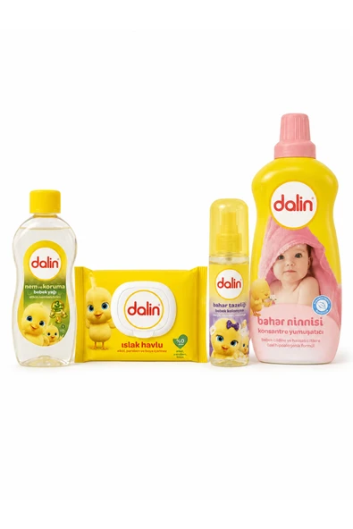 Dalin Bebek Bakım ve Çamaşır Seti - 1200 ml Konsantre Yumuşatıcı + 300 ml Bebek Yağı + 150 ml Kolonya + 56'lı Islak Mendil ürün görseli 1
