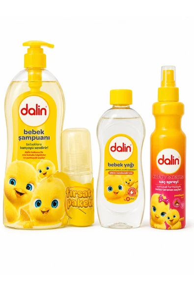 Dalin Bebek Bakım Seti - 700 ml Şampuan + 200ml Badem Yağlı Kolay Tarama Spreyi + 300 ml Bebek Yağı + 100 ml Bıcı Bıcı Kolonya ürün görseli 1