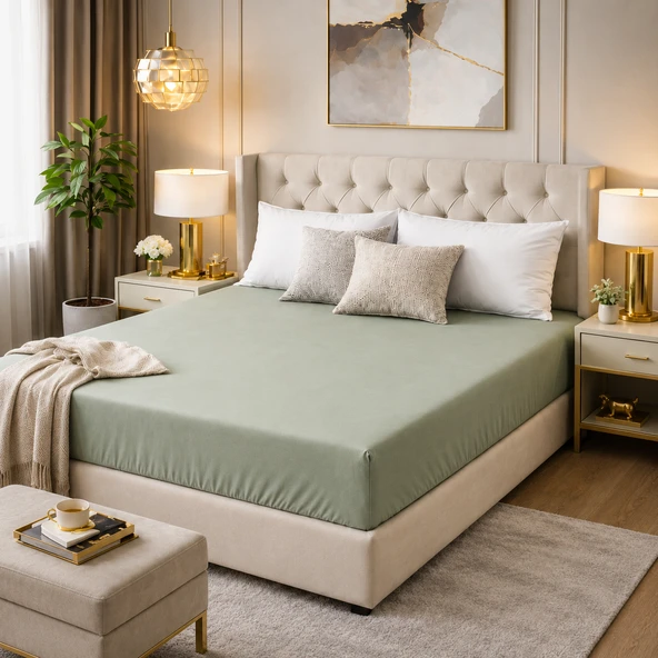 Premium Kalite Çift Kişilik Lastikli Çarşaf - 100% Organik Pamuk - 160 cm x 200 cm ürün görseli 1