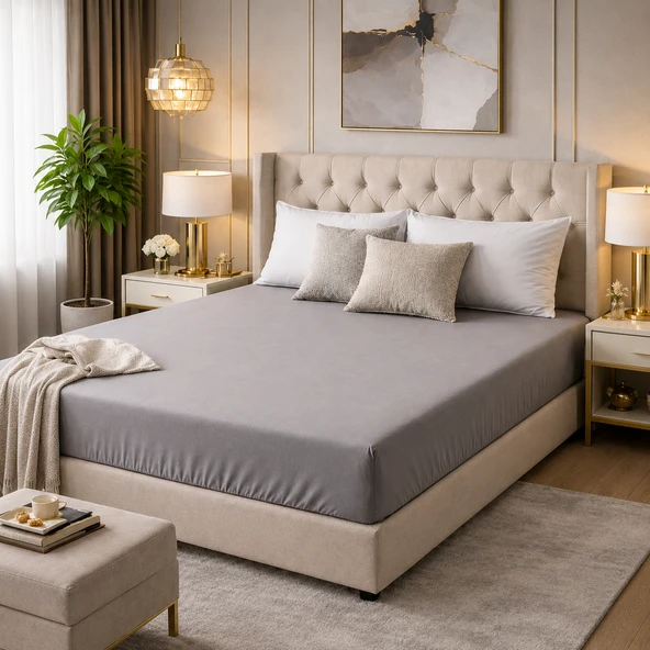 Premium Kalite Çift Kişilik Lastikli Çarşaf - 100% Organik Pamuk - 160 cm x 200 cm ürün görseli 1
