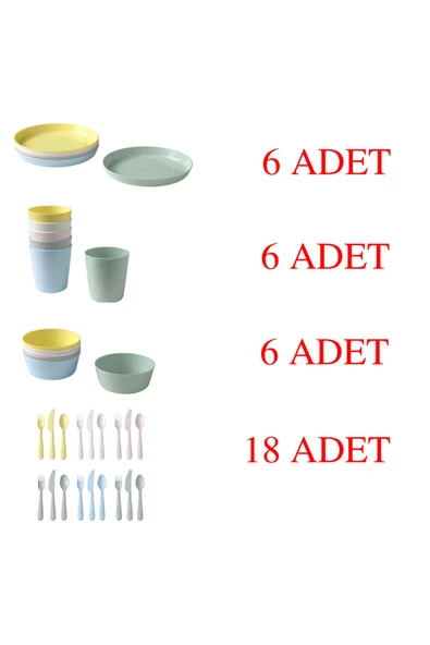 IKEA Pratik dayanıklı çocuklar için tabak,kase,bardak,çatal,kaşık,bıçak seti, 36 parça ürün görseli 1