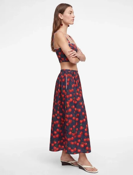 Koton X Sibil Çetinkaya - Pamuklu Poplin Dantel Detaylı Kiraz Baskılı Askılı Crop Büstiyer ürün görseli 1