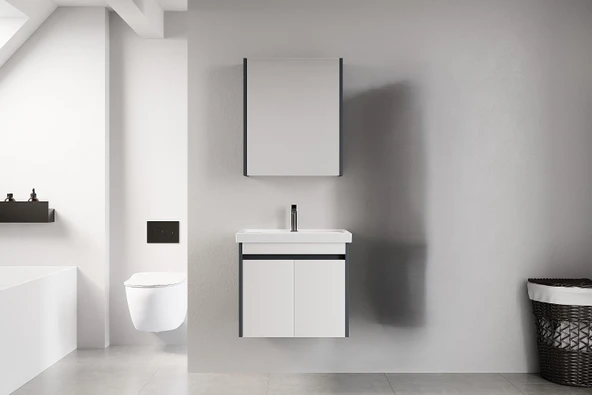 Denko Milano 60 cm MDF Antrasit Beyaz Banyo Dolabı Takımı ürün görseli 1