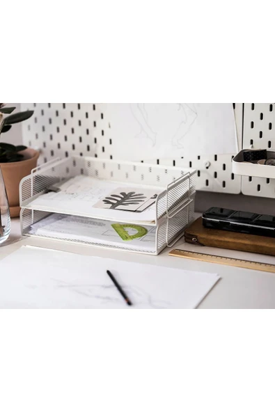 IKEA Metal Masaüstü Düzenleyici Dosyalık 2 Katlı Beyaz Evrak Rafı 34x24x14 Cm ürün görseli 1