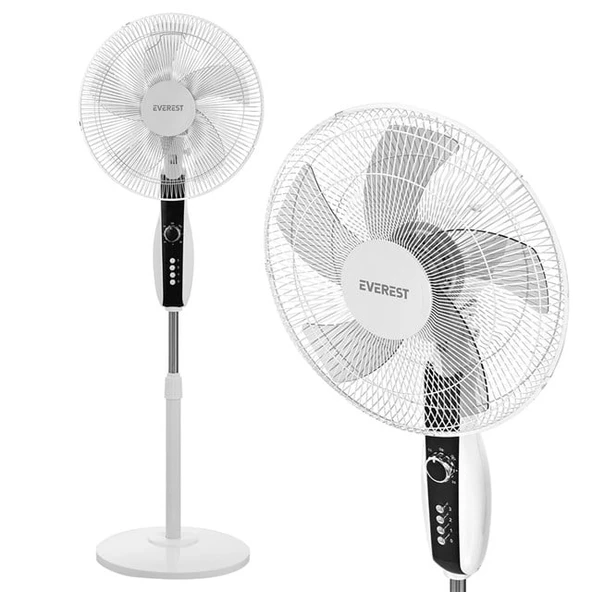 Everest FAN11 Cool Air 16'' 50 Watt 5 Pervaneli 3 Kademe 1200RPM Zaman Ayarlı Vantilatör - Beyaz ürün görseli 1