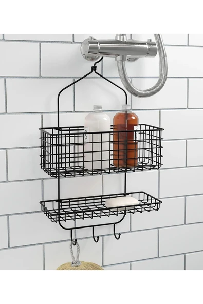 IKEA Asılabilir Kancalı Duş Sepeti Yükseklik 56 Cm Ikea Katlı Metal Duş Rafı Siyah Çelik Raf ürün görseli 1