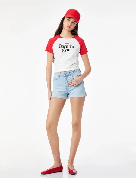 Pamuklu Yüksek Bel Slim Fit Duble Paça Mini Denim Şort ürün görseli 1