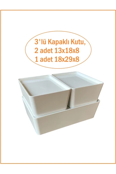 IKEA Kuggıs Kapaklı Kutu Beyaz Set, (3'lü Set) ürün görseli 1