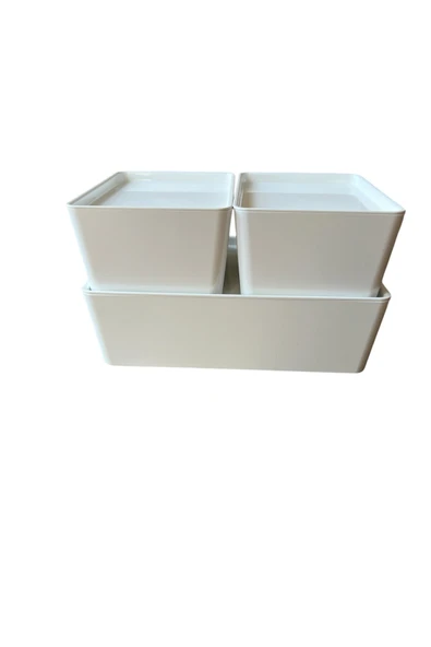 IKEA Kuggıs Kapaklı Kutu Beyaz Set, (3'lü Set) - Resim 7