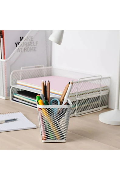 IKEA 2 Adet Kalemlik Metal Beyaz Masa Üstü Yükseklik: 11 cm Uzunluk: 10 cm Genişlik: 10 cm 0005544345 ürün görseli 1