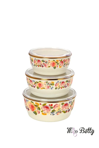 Miss Betty Rose Deluxe 3'lü Emaye Saklama Kabı 14-16-18 Cm ürün görseli 1