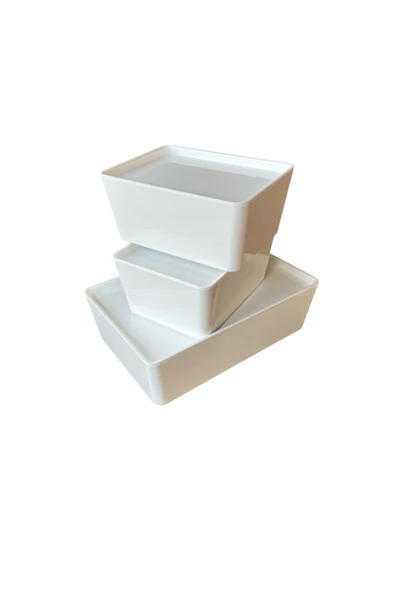 IKEA Kuggıs Kapaklı Kutu Beyaz Set, (3'lü Set) - Resim 4