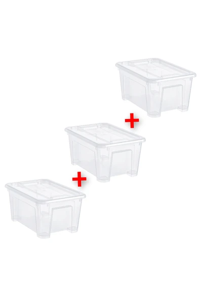 IKEA 3 Adet Kapaklı Saklama Kutusu 28x20x14 Cm İkea 3'lü Set Şeffaf Düzenleyici Kutu Düzenleme ürün görseli 1