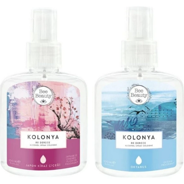Bee Beauty Japon Kiraz Çiçeği 100 ml ve Okyanus Kolonya 100 ml 65 Derece Ferahlatıcı Koku ürün görseli 1
