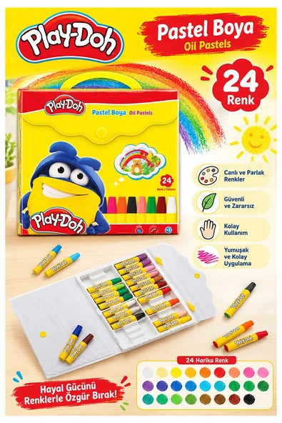 Pastel Boya 24 Renk Plastik Çantalı 1 Paket Play-Doh Pastel Boya 24 lü Çantalı Parlak Canlı ve Örtücü Renkler ürün görseli 1