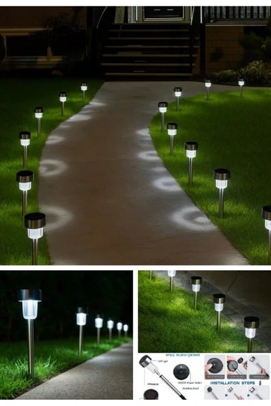 Metal Gövdeli Saplamalı Bahçe Lambası 8 ADET Beyaz Led Işıklı Solar Güneş Enerjili 30 cm Beyaz Led ürün görseli 1
