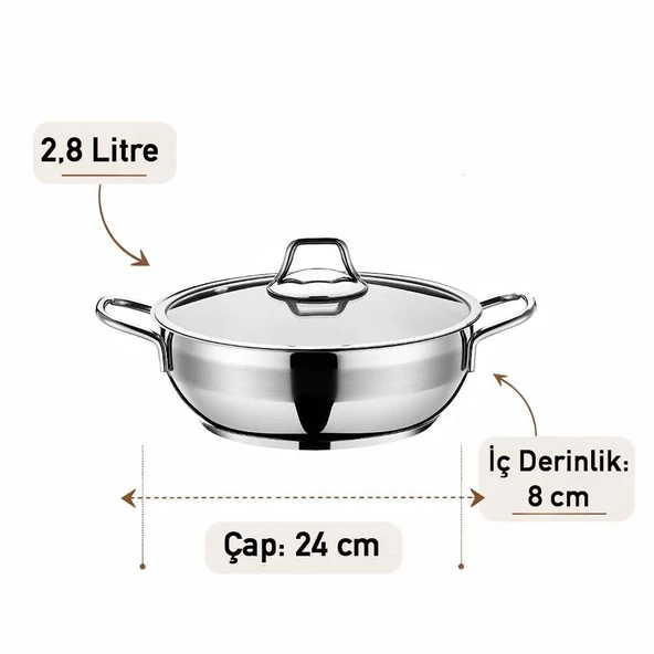 Paslanmaz Çelik Karnıyarık 24 CM Cam Kapaklı - Resim 3