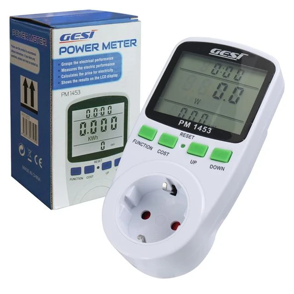 Gesi PM-1453 Dijital Wattmetre Enerji Sarfiyat Ölçer Tüketim Ölçer 220 Volt 16 Amper 3680 Watt Priz ürün görseli 1