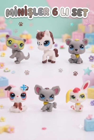 Pet Star Little Sevimli Minişler 6'lı Miniş Figür Oyuncak Seti Sevimli Hayvan Figürleri ve Aksesuarları 3046A32 ürün görseli 1