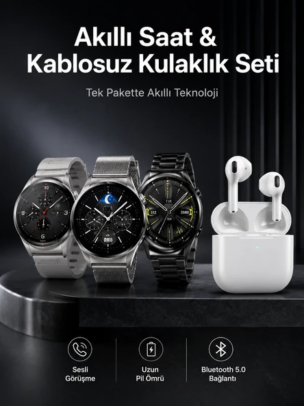 Akıllı Saat Ve Kulaklık Seti Dokunmatik Ekran 5.0 Bluetooth Bağlantılı Sesli Görüşme ürün görseli 1