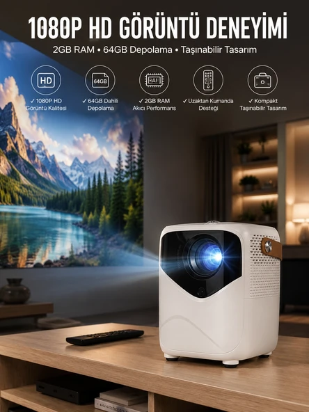 Taşınabilir Android Projeksiyon Wifi Destekli 4k Multimedia Tabanlı Ev Ve Ofis Tipi ürün görseli 1