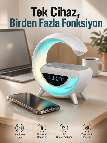 Android Uyumlu Akıllı Bluetooth Hoparlör Kablosuz Şarj Cihazı Standı ürün görseli 1