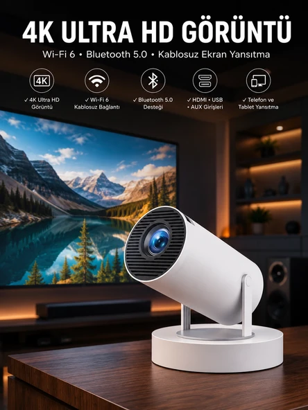 Taşınabilir Android Projeksiyon Ayaklı Çift Kollu 4k Çözünürlüklü Sinema Projeksiyonu ürün görseli 1
