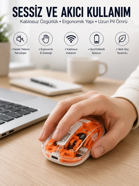 Kablosuz Mouse Fare 5.0 Bluetooth Bağlantılı Usb Girişli Yeni Nesil ürün görseli 1